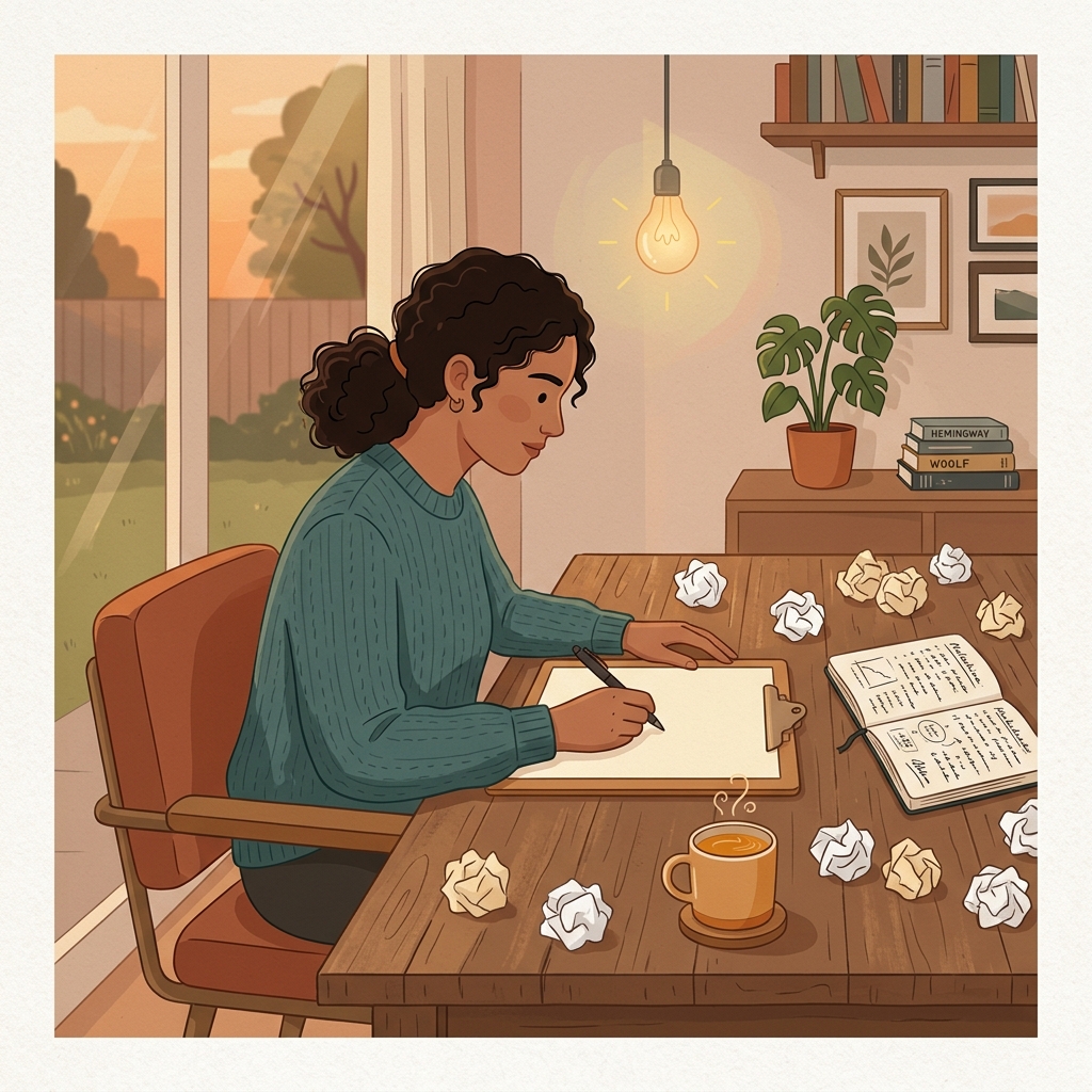 Banner header illustration showing 15 Storytelling Techniques for Beginners: A Practical Creative Writing Guide concepts t...